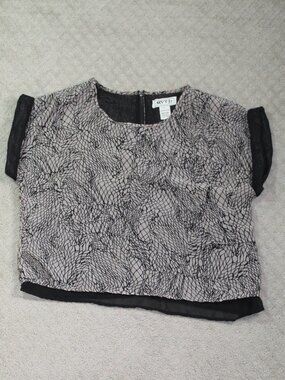 Myth NYC Size L Black Taupe Rolled Short Sleeve Cropped Double Layer Blouse